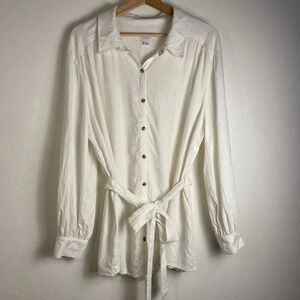 Ingrid + Isabel Maternity Shirt XXL Cream Linen Blend Button Up With Tie Belt